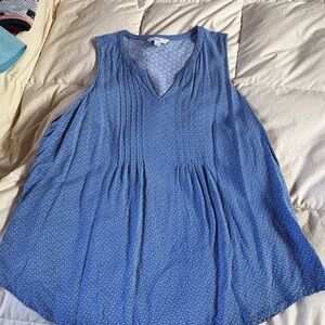 croft & barrow Blue Printed Pleated V-Neck Tank